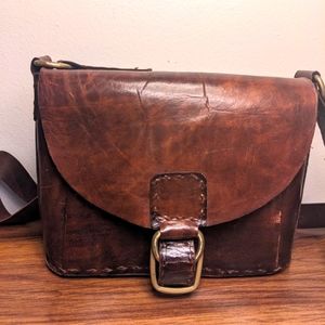 Camel leather over the shoulder or cross body purse